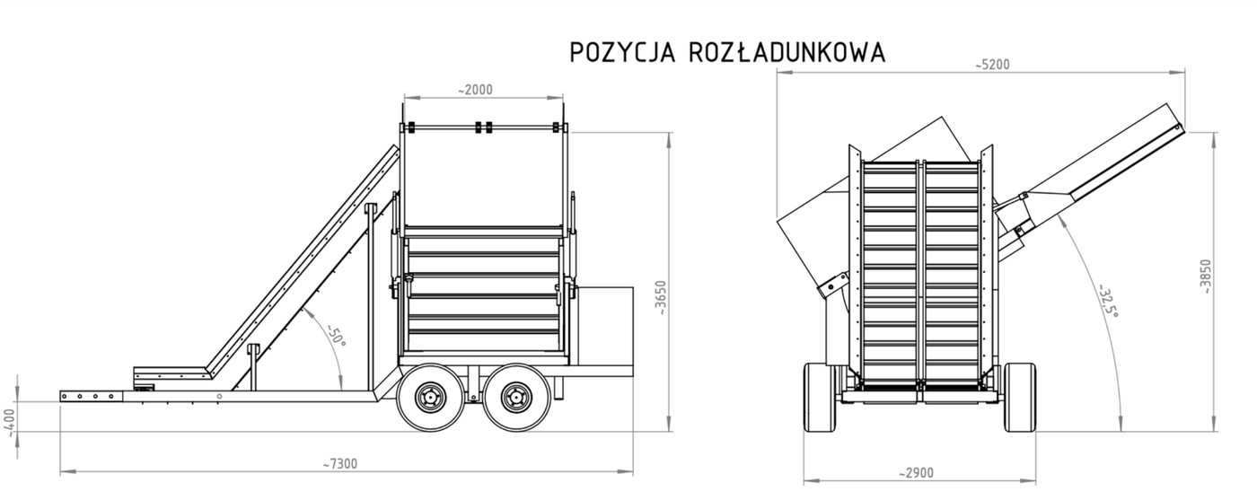 Rysunek techniczny Power Maize SEL-3 — pozycja rozładunkowa